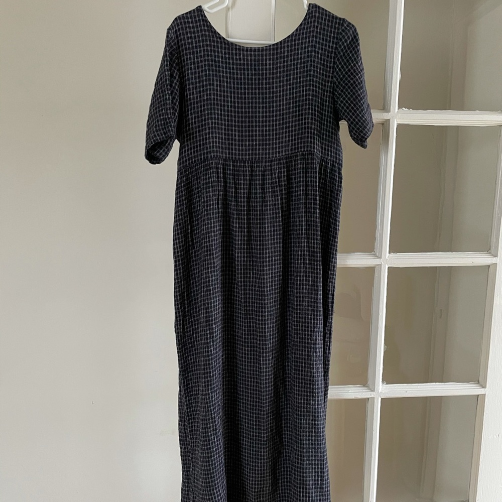 Vintage Eileen Fisher grid linen blend dress